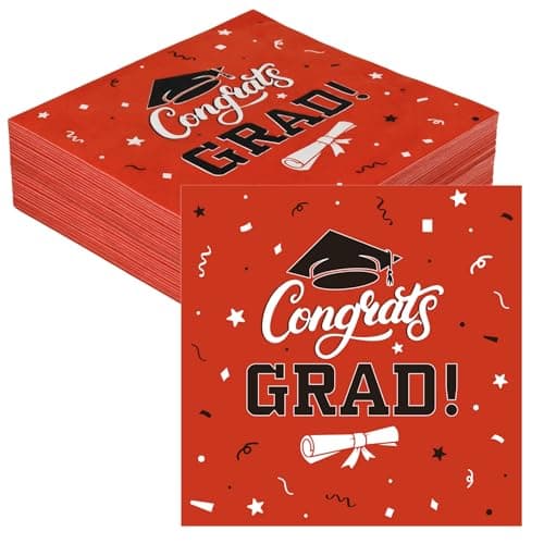 Graduation Napkins, Red Graduation Decorations Cocktail Napkins, Paper Disposable Grad Party Napkin, Congrats Grad Dinner Paper Hand Towels for Graduations Party Favor Supplies Table Decoration 50 Pcs
