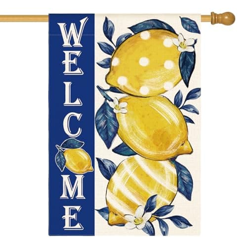 AVOIN colorlife Summer Lemon House Flag 28x40 Inch Double Sided Outside, Welcome Seasonal Farmhouse Burlap Yard Outdoor Decoration