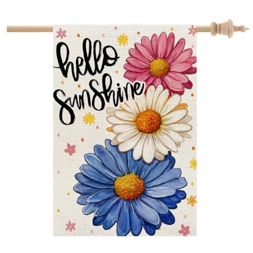 CROWNED BEAUTY Spring House Flag Daisy Double Sided 28x40 Inches Large Burlap Welcome Holiday Seasonal Yard Decoration for Outside Porch