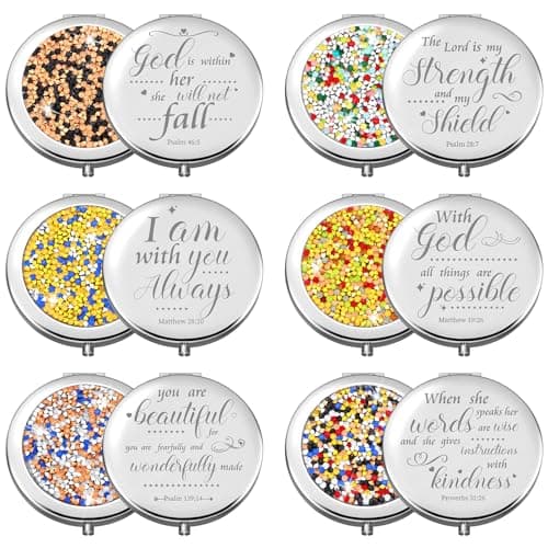 Thyle 12 Pcs Compact Mirror Bulk Gifts Christian Pocket Mirror for Women Mother's Day Nurse Week Bible Verse Wallet Makeup Compact Religious Baptism for Holy Communion Teacher(Style 2,Dark Color)