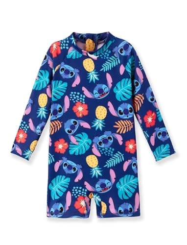 Disney Stitch Baby Boys Swimsuit Infant Toddler Bathing Suit UPF 50+ Zipper Long Sleeves Quick Dry Beach Pool Dark Blue 3-6M