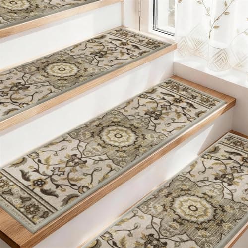 COSY HOMEER Stair Treads for Wooden Steps Washable Non Slip Stair Treads 8" X 30" Soft Stair Carpet Treads Reusable Indoor Stair Runner Rug for Kids, Elders and Pets 15pcs