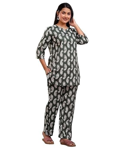 SAYANG Women’s Cotton Printed Nightsuit Set | Soft & Breathable Night Wear | Comfortable Sleepwear Kurta & Pajama Set-S