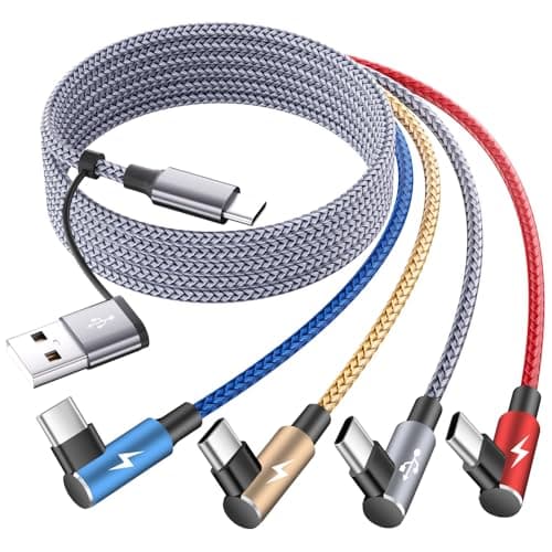 USB C Splitter Multi Charging Cable, Right Angle USB A/C to USB C Cable,4 in 2 Multiple Nylon Braided Car Charger Cord with 4 Type-C Connectors Compatible with iPhone 17 16 Pro Max/Tablets-1Pack 5Ft.