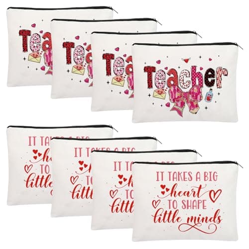 UAREHIBY 8 Pcs Teacher Valentine Gifts for Women,Thank You Teachers Gifts with Makeup Bag,Back to School,Christmas Gift for New Teachers,Teacher Appreciation Week Gifts Bulk