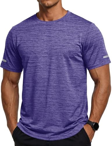 MAGCOMSEN Men's Workout Short Sleeve Shirts Quick Dry Athletic Gym Running Crewneck T-Shirt Purple, L