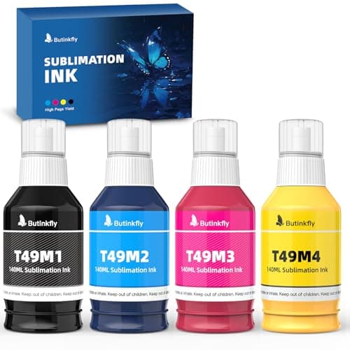 140mlx4 Clog-Free T49M Sublimation Ink Compatible with Epson SureColor F170 F570 Sublimation Printer | ICC-Free | Leak-Proof Design | Vivid Color & Anti-Fade Guaranteed | Fast-Drying(B/C/M/Y)