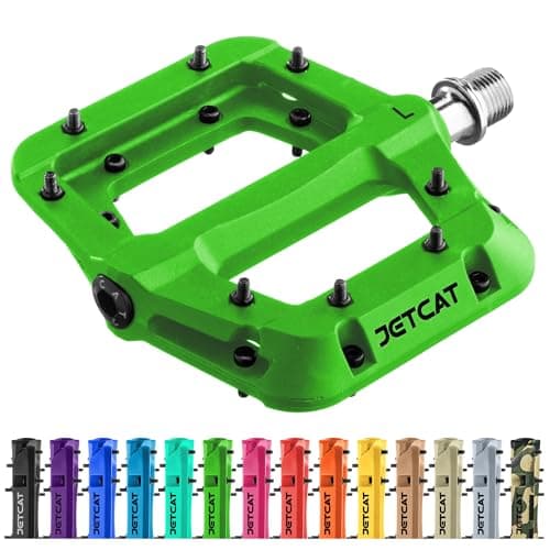 JETCAT Mountain Bike Pedals Flat - MTB Pedals Flat, Bicycle Pedals for BMX/MTN/Road/Gravel/EBike, BMX Pedals, Platform Pedals, Adults & Kids Bike Replacement - Green 9/16
