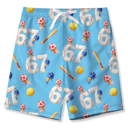 Idgreatim Swimming Trunks for Boys 67 Meme Swim Shorts Cream Drip Breathable Bathing Suits for Water Party