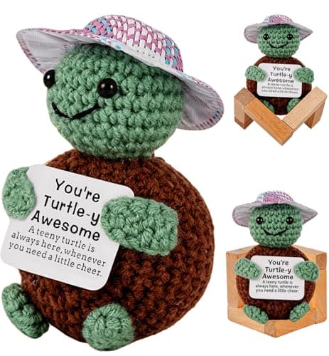 Gifts for Him Her, Positive Crochet Animals, Card Conten: You're Turtle-y, Awesome A Teeny Turtle is Always Here, Whenever You Need a Little Cheer, Encouragement Gifts for Women Men