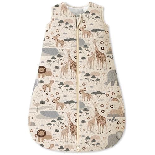 Unnivoll Baby Sleep Sack 0-6 Months 1.5 Tog Baby Wearable Blanket 100% Cotton Fabric Warm Sleeping sack with 2-Way Zipper Quilted for Infant Newborn Tog Apricot Elephant