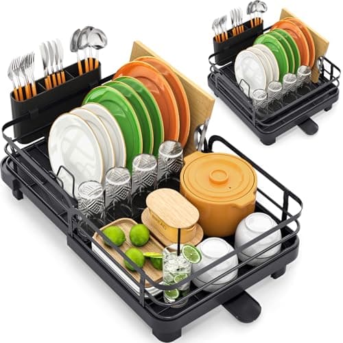 TOOLF Expandable Dish Rack, Di...ying Racks Standard Size,Black