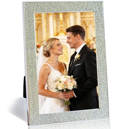 ACHAVINM Enamel Picture Frames 4x6, 4 by 6 Silver Glittering Photo Frame with Real Glass & Velvet Back, Sparkling Metal frame for Tabletop or Wall, Amazing Weddings Graduation Gift & Wall Art Decor
