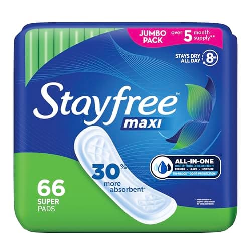 Stayfree Maxi Super Long Pads For Women, Wingless, Reliable Protection and Absorbency of Feminine Periods, 66ct