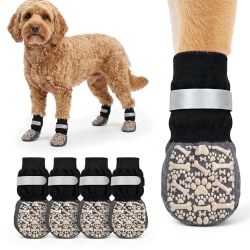 Anti-Slip Dog Socks with Double-Sided Grips, Dog Shoes Booties to Prevent Licking Paws, Traction Control Paw Protectors for Hardwood Floors & Hot Pavement, White Bone M