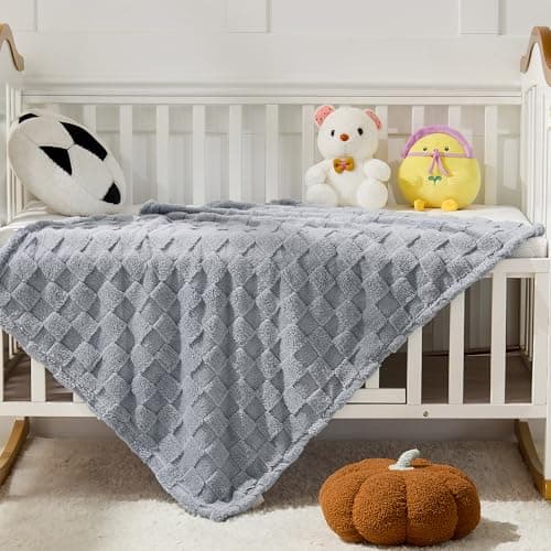 SUPRYNEX Silver Gray Textured Checkered Baby Blanket, 330GSM Soft Plush Fleece Blanket for Crib Stroller, Cozy Decorative Giftable Home Blanket, 30x40 Inches
