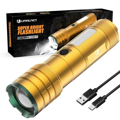 limalnicy Rechargeable Flashlights High Lumens 100,000 Long Lasting, 4 Modes with Side COB Light, Super Bright LED Flashlight USB C Input & Output, Powerful Strong Flash Light for Hiking Camping