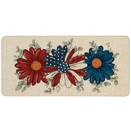 Baccessor Patriotic Daisy Eucalyptus Doormat 17x36 Inch,Memorial Day 4th of July Independence Day God Bless America Door Mat Non Slip Washable Low-Profile for Floor Entrance Front Holiday Home Decor