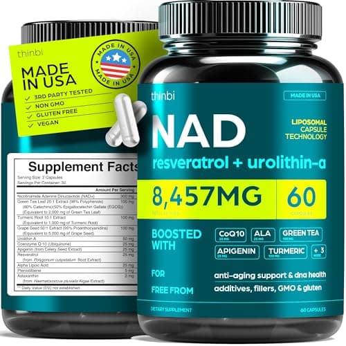[SnS, AC] $13.98* | thinbi 60-Count 8457-Mg NAD+ Complex Urolithin A Resveratrol Supplement at Amazon