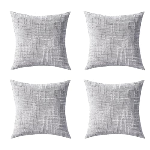 ZSkogur Decorative Throw Pillow Covers 18x18 Inch Set of 4, Soft Solid Farmhouse Chenille Couch Pillows, Spring Pillow Covers for Couch Sofa Bed Living Room Home Decor Pillowcase, Light Gray