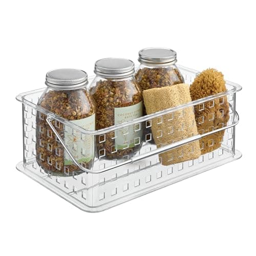 iDesign RPET Large Grid Tote w/Handle Clear Baskets