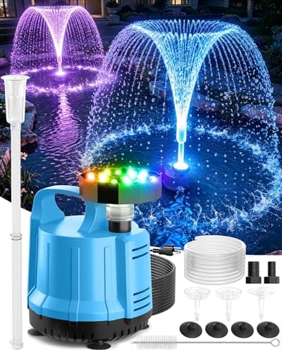 2-in-1 Pool Cover Pump with Fountain Lights, Submersible Water Pump Swimming Water Removal Pumps, Pond Pump and Fountain Pump Kit, Sump Pumps for Pool Draining, Auto Water Sensor, 16ft Hose-Sky Blue