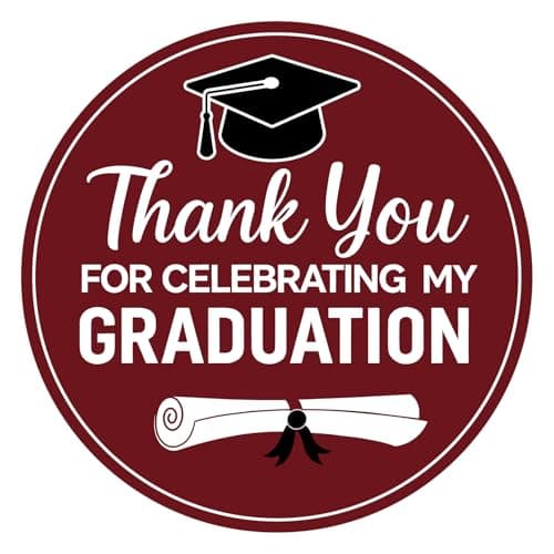 Anwyll Graduation Thank You Stickers - 60Pcs 1.75'' Graduation Stickers Class of 2026 Self Adhesive Thank You for Celebrating My Grad Sticker Congrats Grad Envelope Sticker for Party Favors(Dark Red)