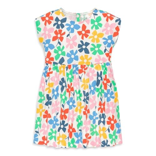 Primary Kids Backyard Dress in Rainbow Blooms (Ivory Rainbow Spring Blooms, Size 4)