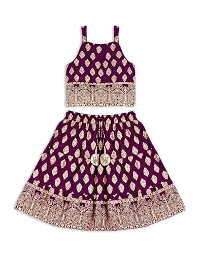 Chandrakala Kids Lehenga Choli Set for Girls Wine Foil Print,1.5-3 Years (KL120WIN3)