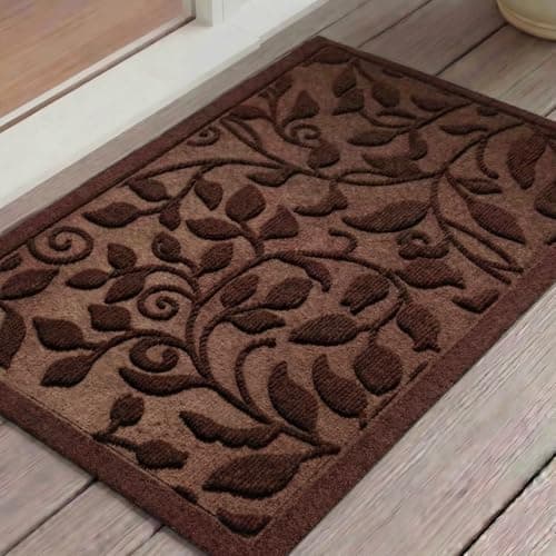 VivaNest Coffee Brown Leaves Ivy Scroll Outdoor Indoor Entrance Door mat, Durable Absorbent Mud Scraper Mat for Front Door, Thick Natural Rubber Back, Easy Clean Welcome Mat 17x30 Inch, Low Profile