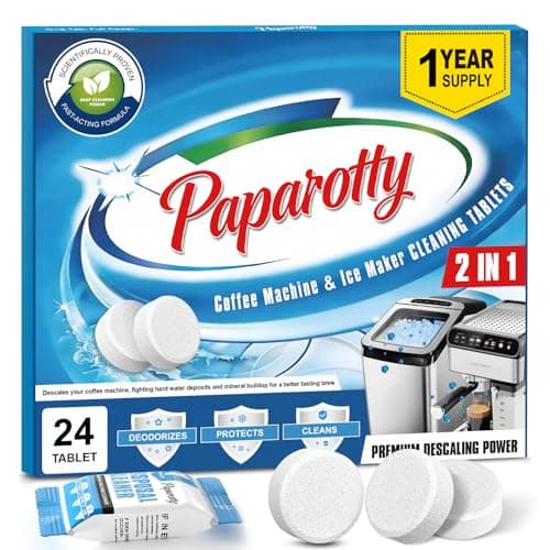 PAPAROTTY Coffee Machine Cleaner & Descaler Tablets, 2 in 1 Ice Maker Cleaner Tablets, Removes Limescale, Odor & Residue, Deep Clean for Espresso Machines, Coffee Makers & Ice Machines