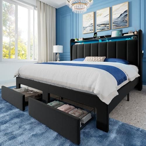 Allewie Velvet Vertical Tufted...ee/No Box Spring Needed, Black