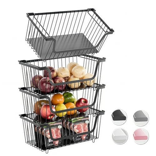 [Prime] 4-Pack GAOKASE Stackable Wired metal Pantry Organizer Baskets $20.99 + Free Shipping