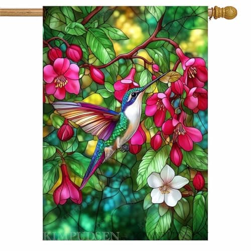 Hummingbird Spring Garden Flag Floral Birds 28x40 Inch Double Sided Burlap Large Yard Outdoor House Flag Spring Decor for Home, Porch, Farmhouse