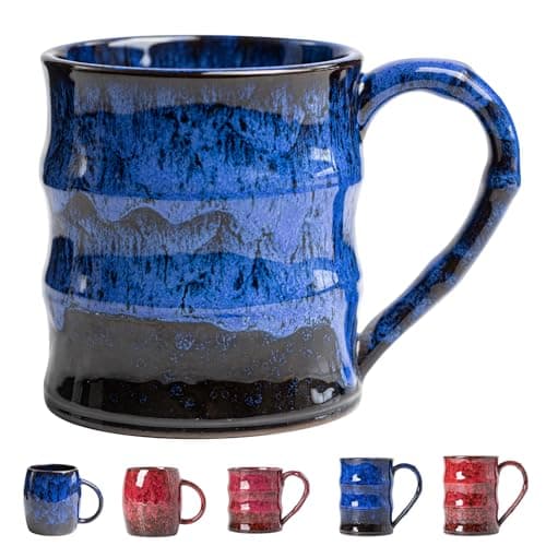 XIYUANJI Midnight Blue Ceramic Coffee Mug 15oz - Handcrafted Artisan Mug with Large Handle for Comfort, Unique Birthday Gift for Him/Her, Office Desk Essential, Safe for Dishwasher