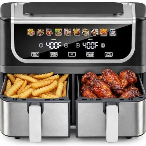 HealSmart 9.5Qt Dual Basket Ai...r Oven for Family Meals, Black
