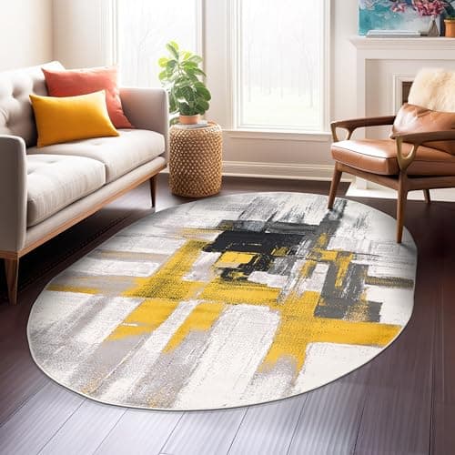 Rugshop Gold Modern Abstract O... Room and Bedroom 5' x 7' Oval