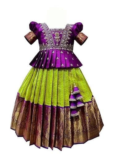 Generic Designer Lehenga Choli for girls, Ethnic wear for baby, Silk chaniya choli for girls, ghagra choli fro her, Baby Girl's Jacquard Readymade Lehenga Choli, 3T, Purple/Green