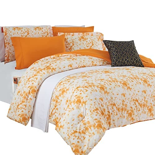 Elegant Comfort Reversible 10-...0pc Tie-Dye Set, Queen, Orange