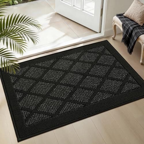 COSY HOMEER Non-Slip Door Mat 20"x32", Entryway Rugs Low Profile Absorbent Dirt Trapper Doormat for Front Entrance, Washable Polypropylene Entry Mat (Black)