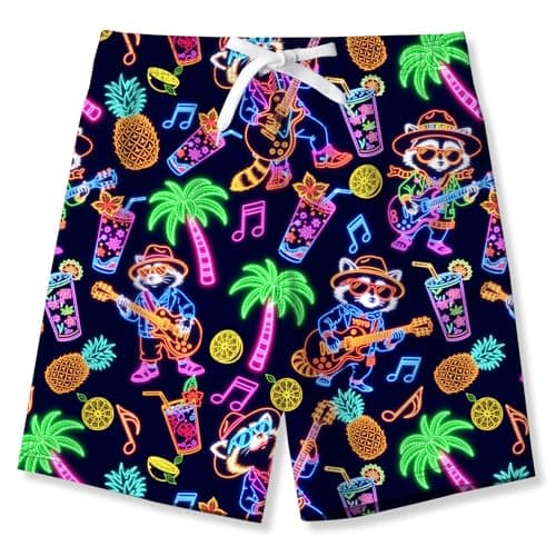 Idgreatim Swim Trunks for Kids Neon Swim Shorts Size 7 8T Hawaiian Cool Lined Bathing Suit
