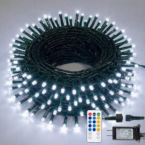 Hopolon White Christmas Lights Outdoor, 33 FT 100 LED Connectable Christmas Tree Lights Green Wire with Remote, 8 Modes Waterproof Plug in Twinkle String Light for Indoor Wedding Party Xmas Decor