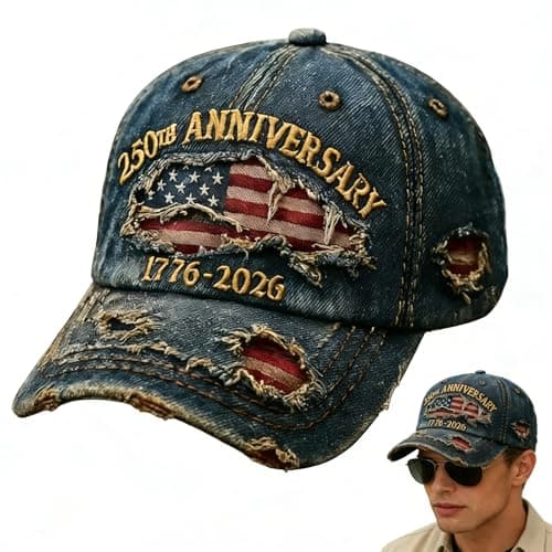USA 250th Anniversary Distressed Casual Cap, 1776-2026 Anniversary USA hat, Traditional American Tribute Hat Gift Honoring Patriots & Veterans(Blue)