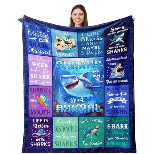 QOJUYO Shark Gifts for Women/Men/Kid, Sharks Themed Gifts for Shark Lovers, Sharks Blanket 60" x 50"