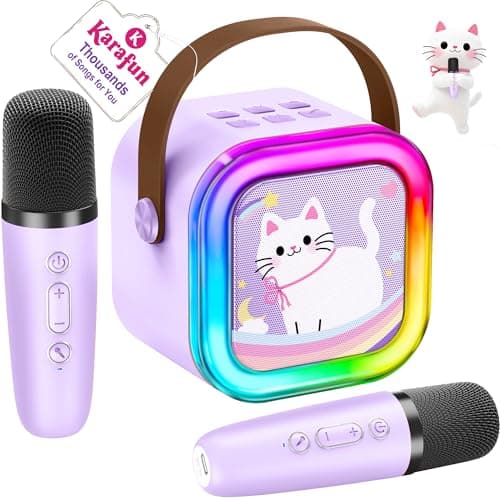 Mini Karaoke Machine for Kids, 2025 TOP Toys Birthday Gifts Ideas for Girls Ages 4, 5, 6, 7, 8, 9, 10, 12+ Years Old, Portable MP3 Player with 2 Wireless Mics for Party