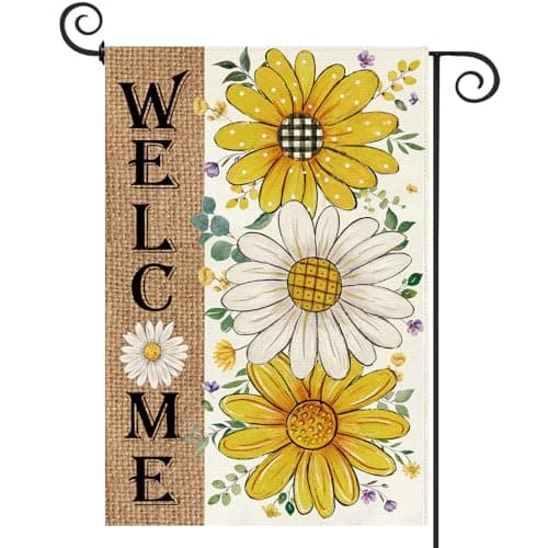 Baccessor Spring Summer Garden Flag 12.5 x 18 Inch, Yellow Daisy Sunflower Floral Double Sided Burlap Welcome Small Yard Flag Seasonal Holiday Lawn Proch Outdoor Outside Decor