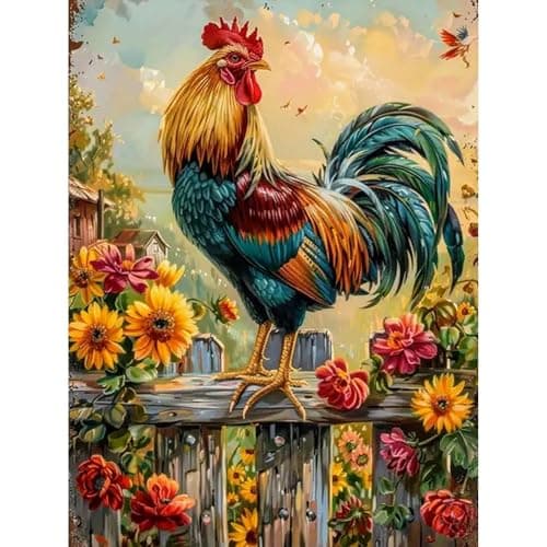 Yezavesu Chicken Diamond Art Kits for Adults, Chicken Diamond Painting Kit for Beginners, 5D DIY Round Full Drill Painting with Gem Art Craft Kits for Home Wall Decor 12x16 Inch