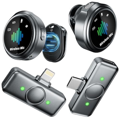 FGRLJFGLK Magnetic Wireless Microphone for iPhone: Wireless lavalier Microphone for Android with Intelligent Noise Reduction Hi-Fi Recording Vlogging Recording for Content Creator