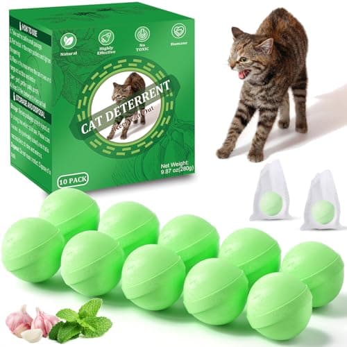 Cat Deterrent Outdoor, Natural Peppermint Oil Cat Repellent Outdoor, 10 Pack Cat Deterrent Balls Outdoor Indoor to Keep Cats Out of Yard, Garden, Lawn, Prevent Scratch and Chew, Keep Cats Away