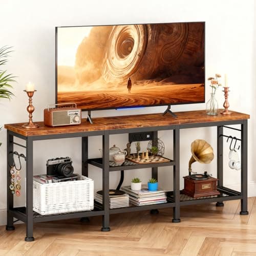 LUCKLIFE TV Stand with Chargin...for Living Room,Bedroom(Brown)